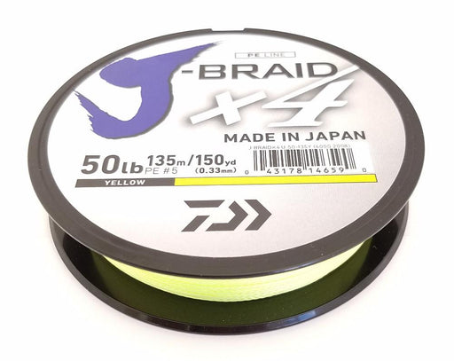 Daiwa J-Braid X4 Braided Line 150 Yards Fluorescent Yellow 6 LB
