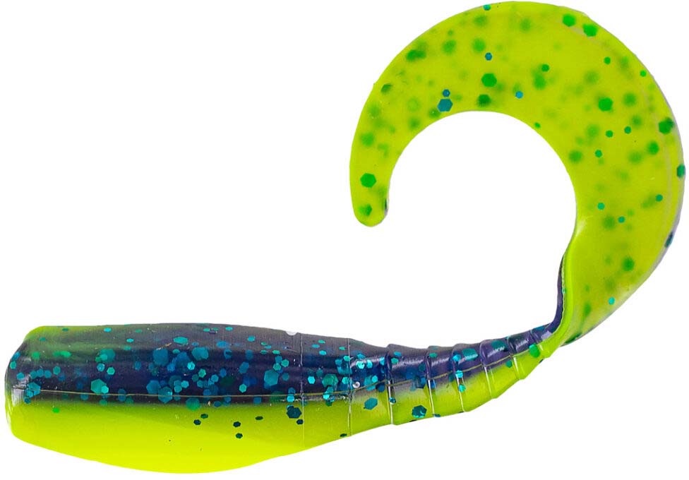worm Curl Tail Chartreuse Silver Flake Soft Plastic Bait 6 10- Pack