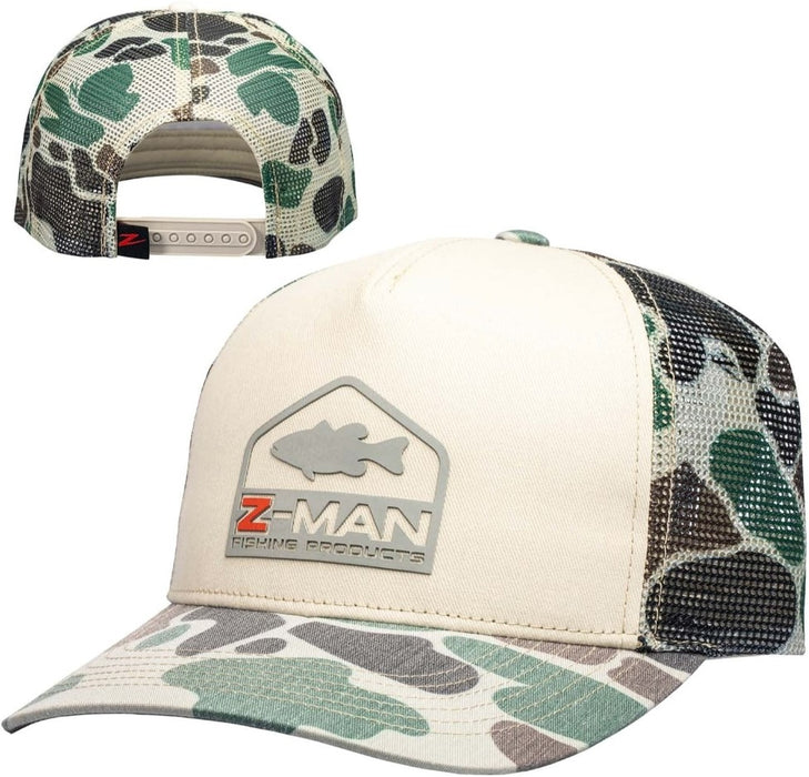 Z-Man Camo Bass Trucker Hat - Old School Khaki/Camo