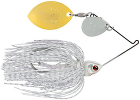 Booyah Covert Finesse Series Tandem Colorado Oklahoma Spinnerbait - 3/8 oz - White Silver Scale - Nickel Gold Blades