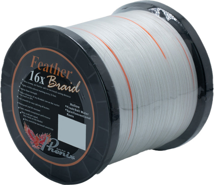 Phenix Feather 16X Hollow Braid Filler Spools - White w/Orange & Green Markings