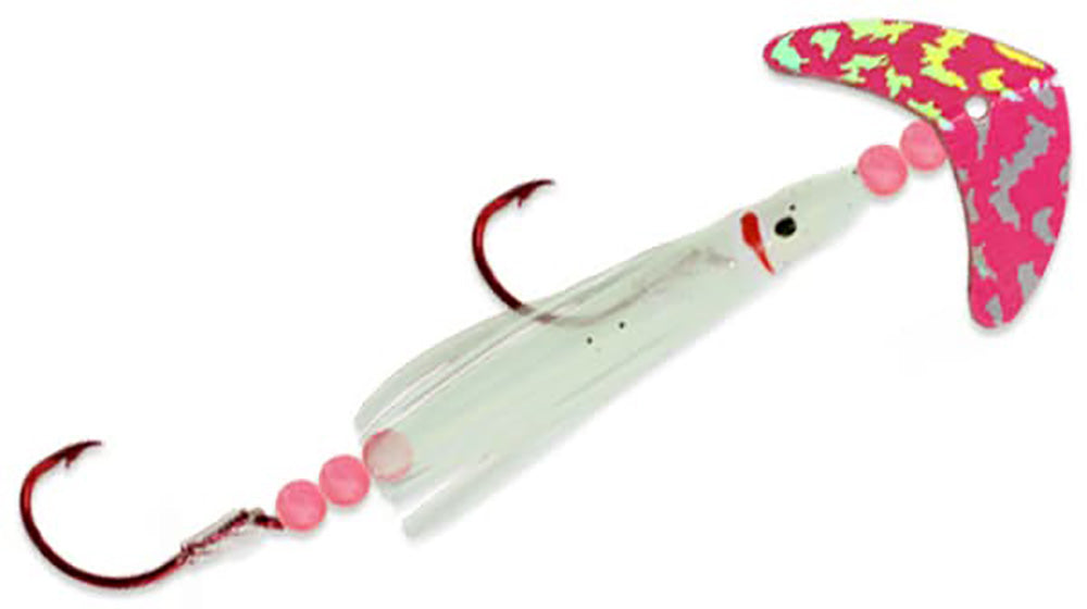 captian mack fishing lures Cha Cha Sockeye Squidder Transparent Silver Tiger/Hot Pink Glow / #1/0