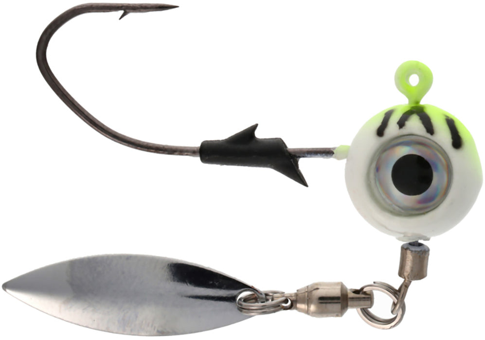 Eagle Claw Lazer Pro-V Eagle Eye Underspin Ball Jighead - 2 Pack - Chartreuse Tiger Glow