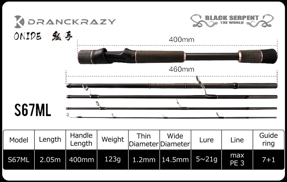 DrancKrazy Black Serpent The World Travel Spinning Rods