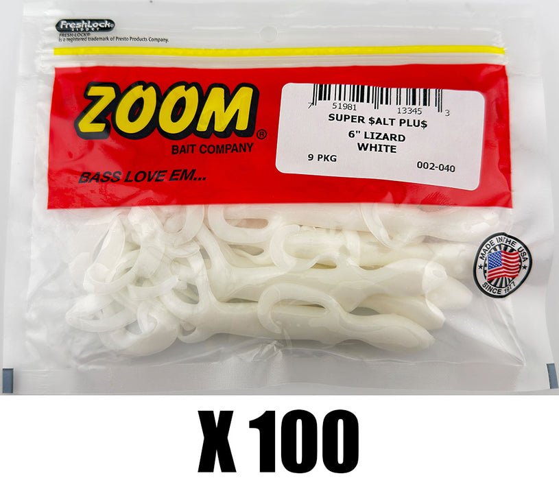 Zoom Lizard 6 Inch White Creature Bait MEGA BLOWOUT - 100 Packs