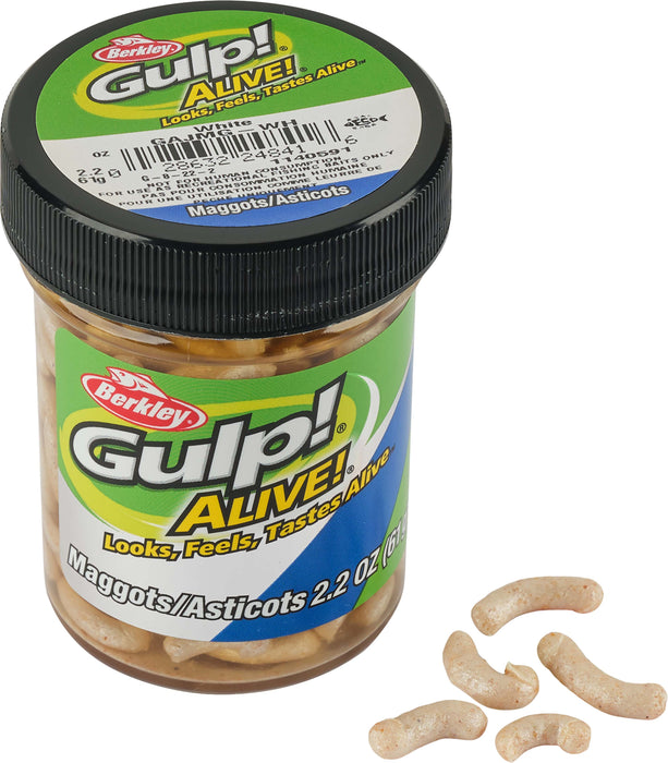 Berkley Gulp! Alive! 1 inch White Maggots 2.2 oz. Jar Bass Fishing Lure — Discount Tackle