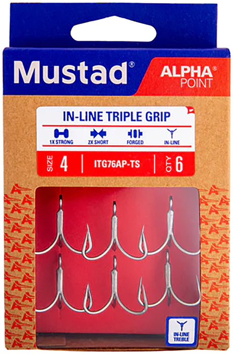 Mustad Alpha-Point In-Line Triple Grip Hooks - 6 Pack — Discount Tackle