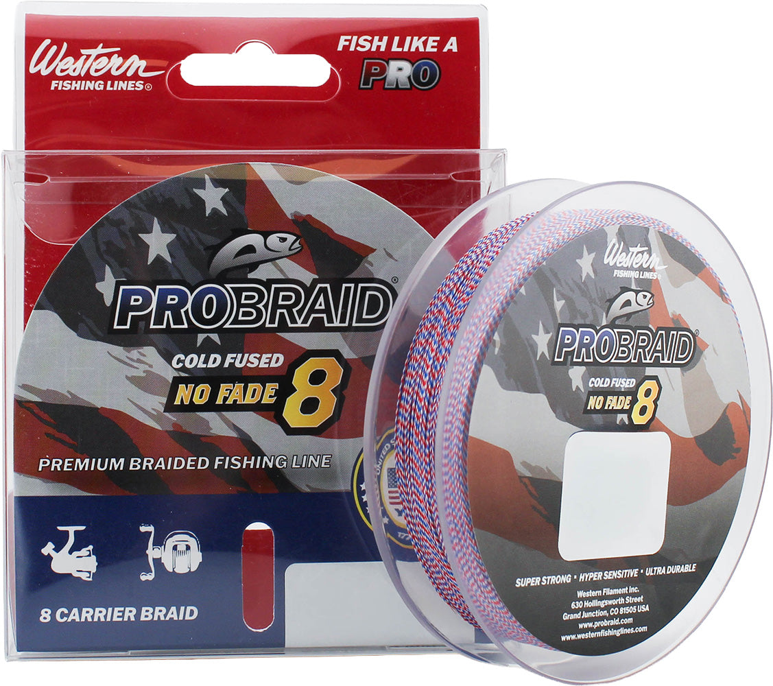 150 pound braided fishing line WFL No Fade 8 Braid Line, 150 yd Red White Blue 65 lb