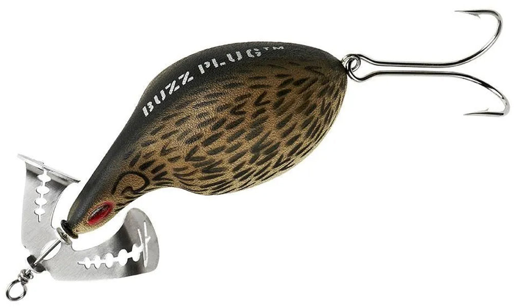 buzz plug fishing lure Deps Bass Jet Jr #02 Baby Gill the Arbogast Buzz Plug sits nose up while the hook dangles below Evolution Buzz Bait