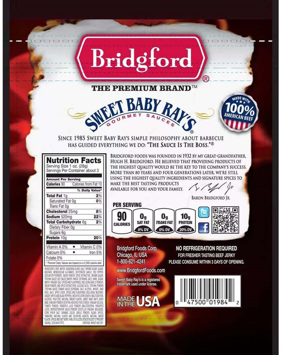 Bridgford Sweet Baby Rays Beef Jerky 2.85 oz