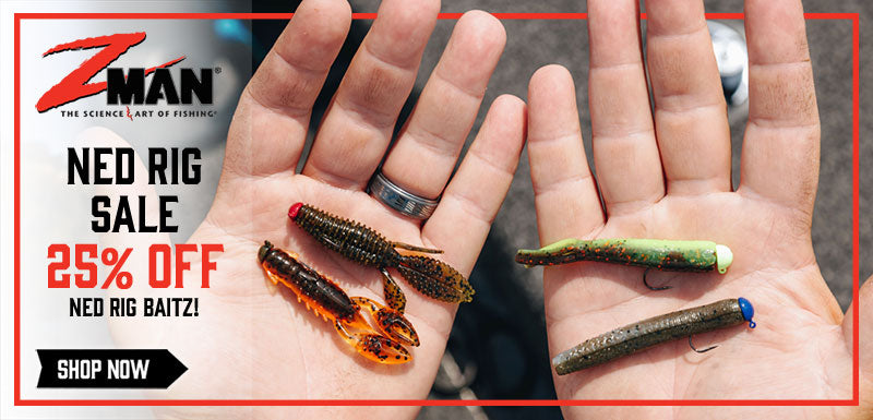 Save 25% on all Z-Man Ned Rig Baits and Terminal Tackle
