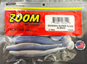Zoom Swimmin' Super Fluke Paddle Tail Swimbait Albino - 5 Inch