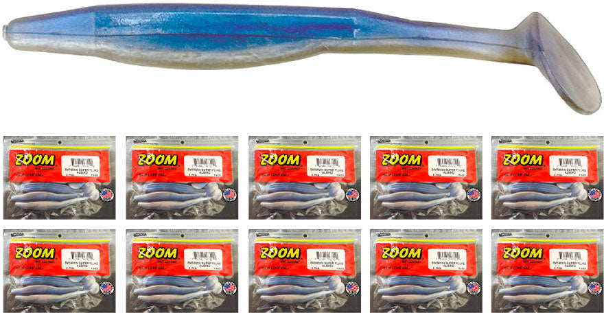 Zoom Swimmin' Super Fluke Paddle Tail 5 Inch Swimbait - Albino 10-Pack BLOWOUT