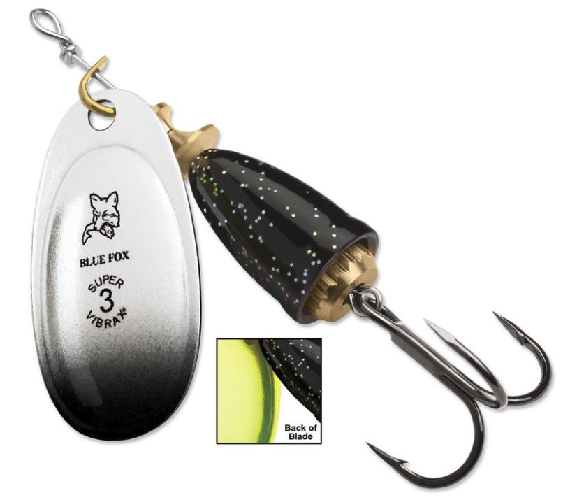 Blue Fox Classic Vibrax Spinner Black Chartreuse Candyback; 3