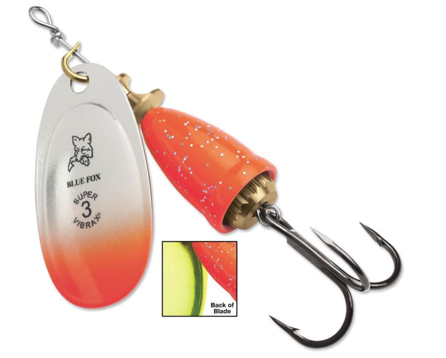 Blue Fox Classic Vibrax Spinner Orange Chartreuse Candyback; 3
