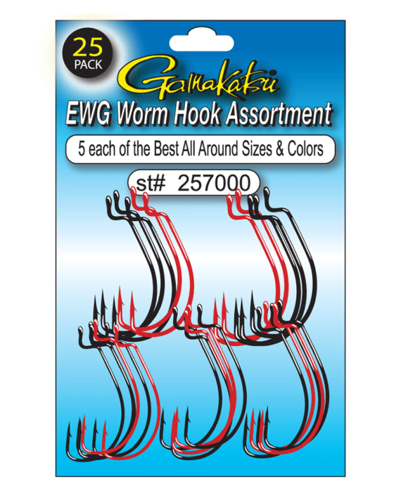 Gamakatsu EWG Worm Hook Assortment 25-Piece Variety Pack — Discount Tackle