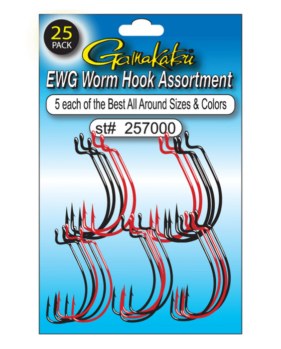 Gamakatsu EWG Worm Hook Assortment 25-Piece Variety Pack