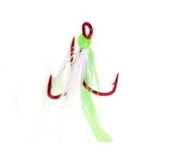5 size #4 Dressed treble hooks green flash white feather 2x strong