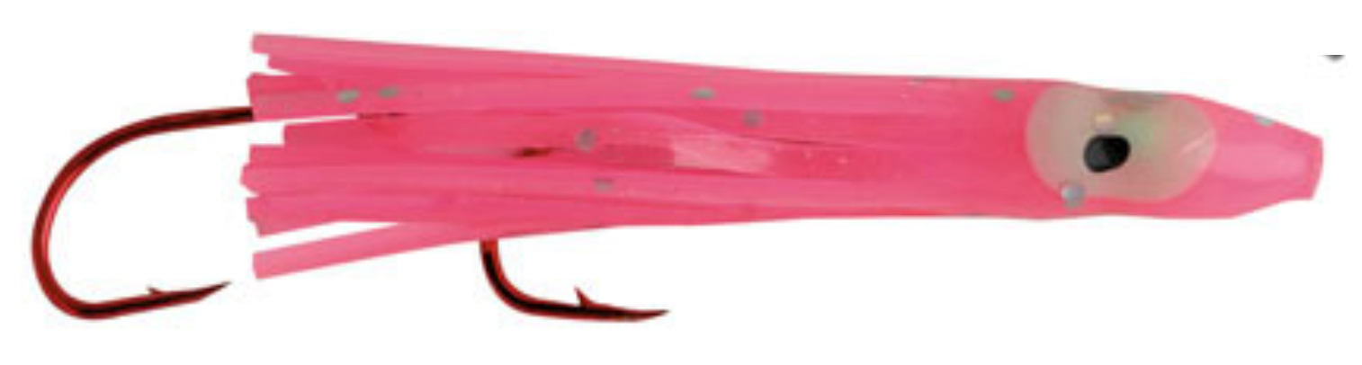 2 inch pink plastic ice fishing lure P Line Pmrs 05 Mini Reaction Squid, Orange/Yellow, 1.5"