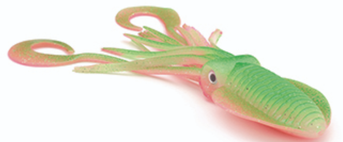 P-Line Twin Tail Squid, Green/Pink Glow, 7