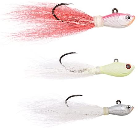 bucktail-jigs-saltwater-hair-jigs-head -fishing-lures-assorted kit Heavy-Duty Bucktail Jigs WH/WH/RD / 1 oz OROOTL Bucktail Jigs Fluke Lure Hair Jig Saltwater Freshwater Fishing Lures Simulation fish head Saltwater BALL BUCKTAIL JIG w/Feathers