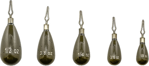Departure Outdoors Tungsten Tear Drop - Drop Shot Weights - 5 Pack - Green Pumpkin Black Flake