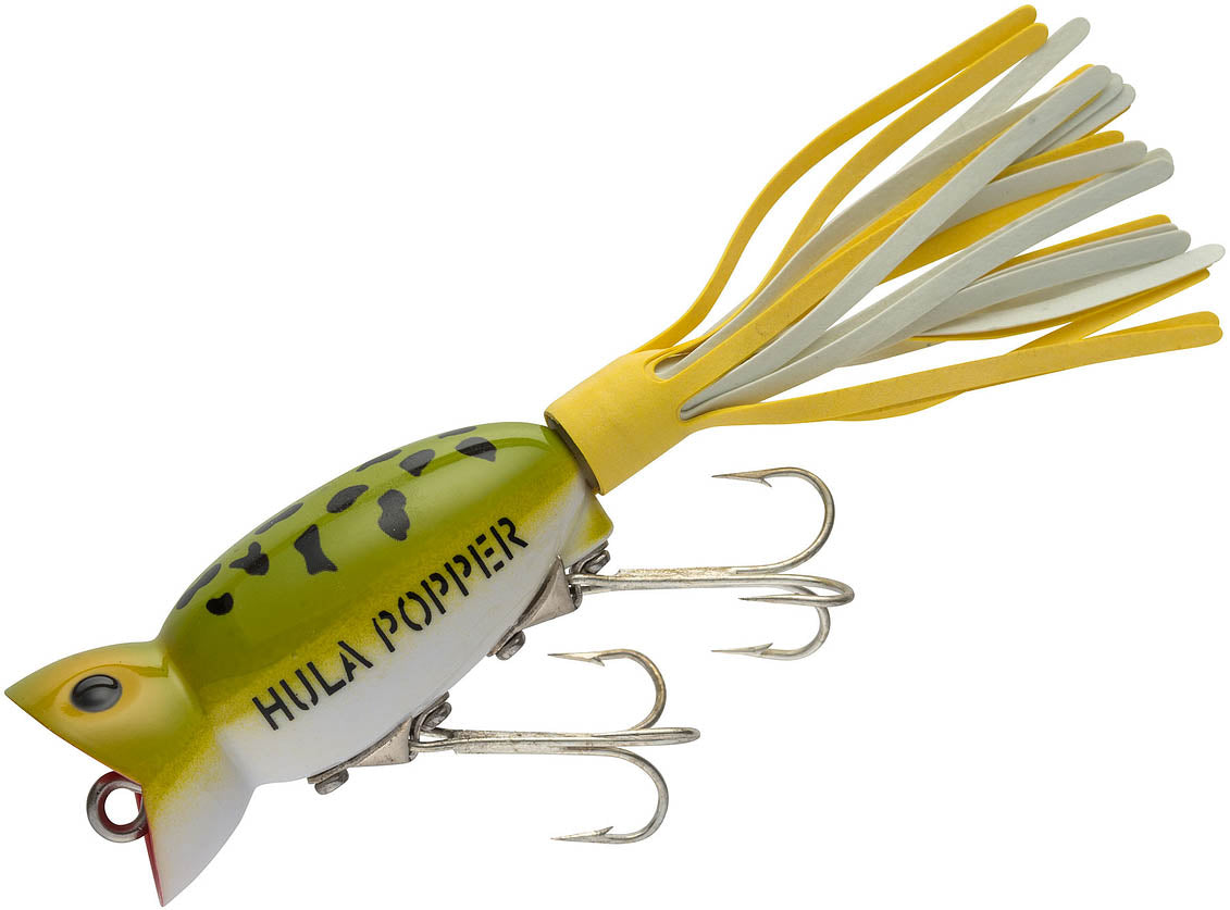 Arbogast Hula Popper Fishing Lure - White/Red Head - Red/White Skirt - 2  1/4 in