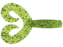Dry Creek Twin Tail Money Grubber 4 inch Curltail Soft Plastic Grub 20 pack Chartreuse Pepper