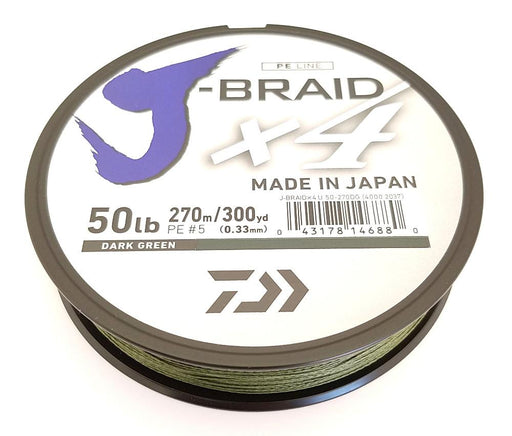Daiwa J-Braid X4 Braided Line 300 Yards Dark Green 6 LB